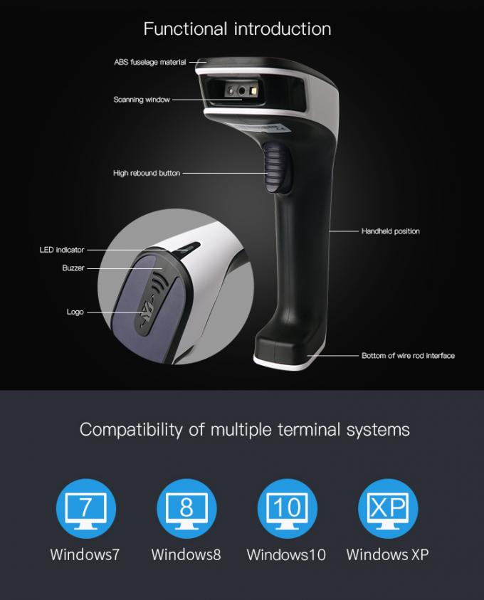 Escáner inalámbrico Bluetooth 2.4G 3 del código de barras del PDA 1D en 1 capacidad de la batería 1600mAh